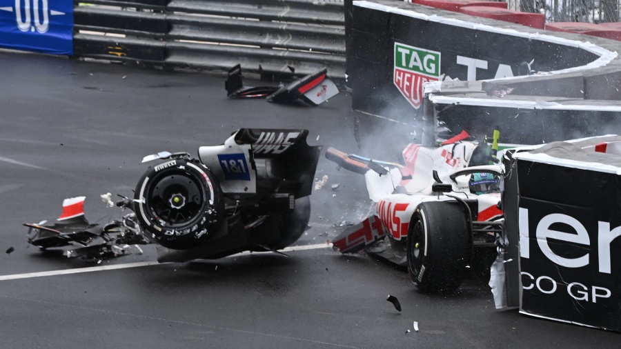 Mick Schumacher Hass estrell su auto contra el guardrail del estrecho circuito monegasco Foto AFP 