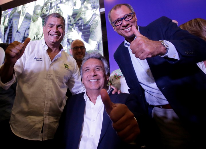 Lenín Moreno junto a Correa y Jorge Glas, que también fue su vicepresidente en 2017.